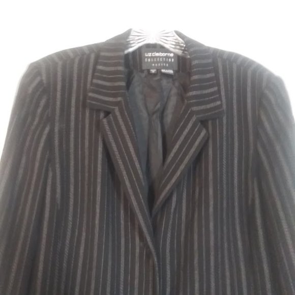 Liz Claiborne collection women's size 12 petite black and white striped blazer - Picture 2 of 15